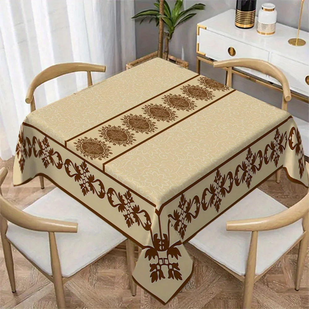 One elegant mandala tablecloth, suitable for the dining table, rectangular, medium brown colorzyc