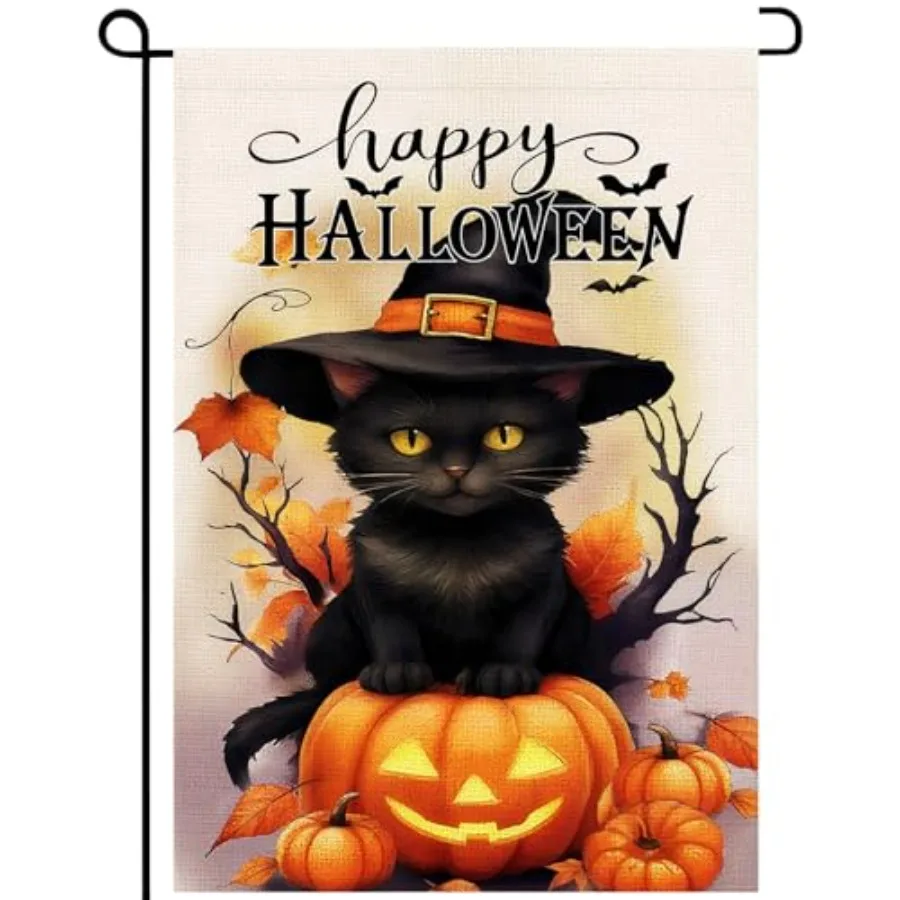 Halloween Cat Garden Flag 12x18 Vertical Double Sided Happy Halloween Pumpkin Bats and Cat halloween Home decoration Yard Flag