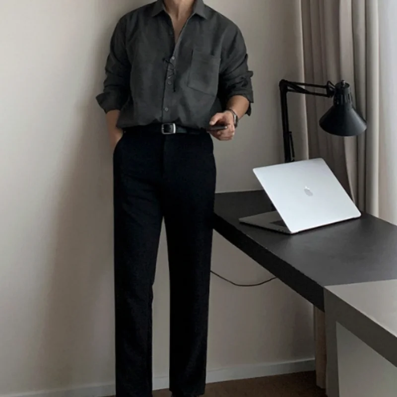 Luxury Long Sleeve Men's Shirt 2024 New Spring Autumn Korean Vintage Shirts Breast Pocket Casual Non iron Premium Men Clothing
