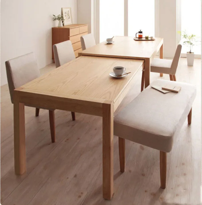 Joined dining table Nordic all solid wood retractable Japanese simple table and chair combination small apartment white oak