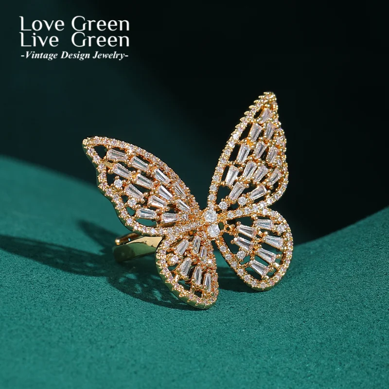 

Vintage Hollow Gold Color Butterfly Rhinestone Rings Zircon For Woman Accessories Trends In 2025 Luxury Jewelry Designer Wedding