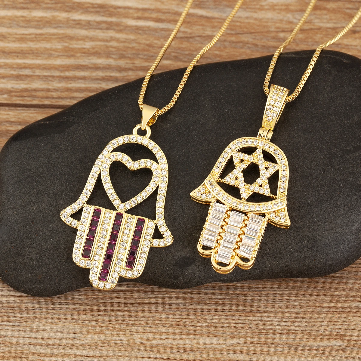 AIBEF Turkish Crystal Heart/Star Hand Palm Hamsa Pendant Necklace Copper Zircon Jewelry For Women Gift Wholesale Dropshipping