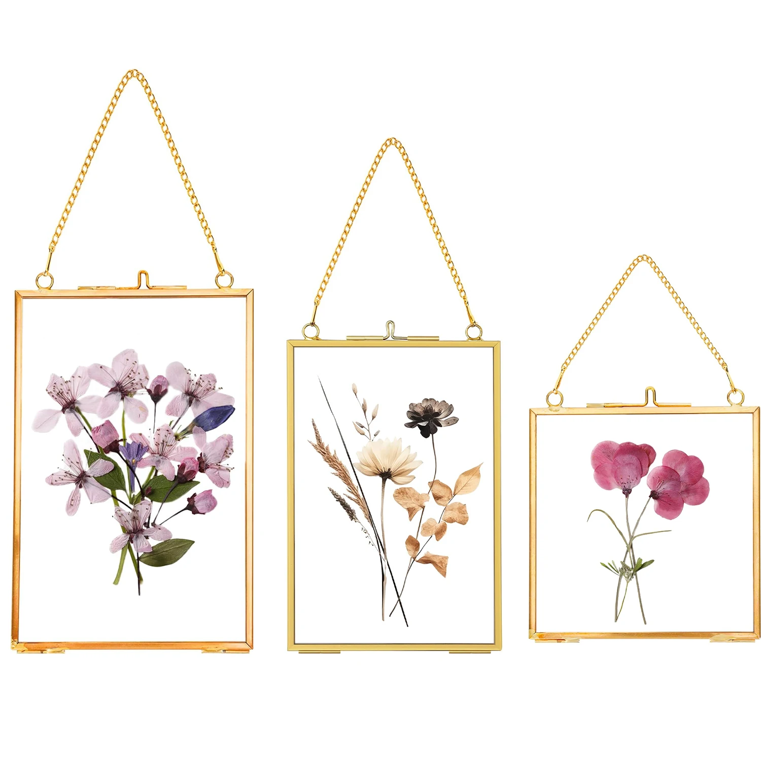 Hanging Pressed Flower Frames, Double Glass Floating Picture Frame Handmade, Glass Frame for Pressed Flowers-Only Frame