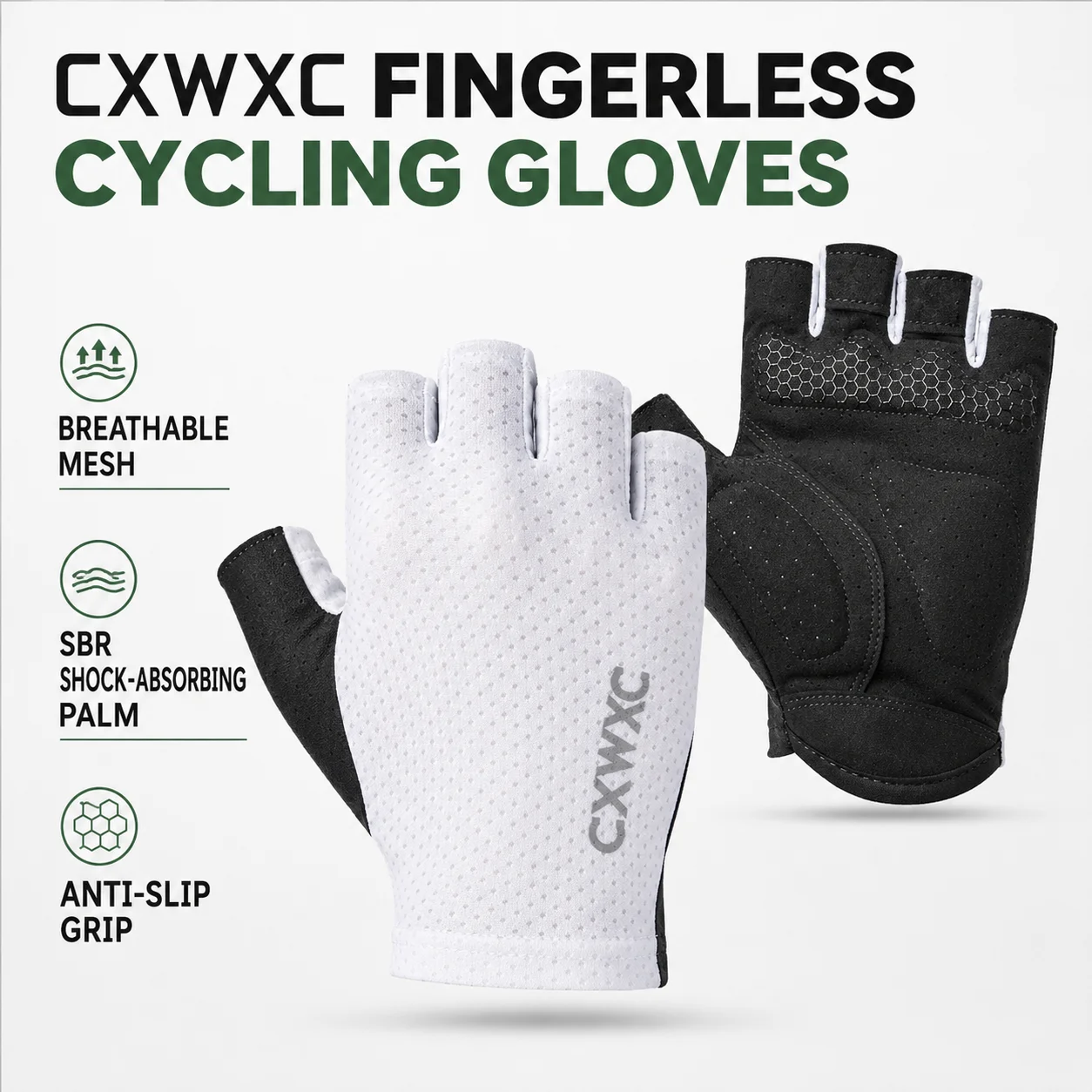 CXWXC Fingerless Cycling Gloves Breathable Anti Slip SBR Padded Shock Absorbing Half Finger Gloves for Road Mountain Bike