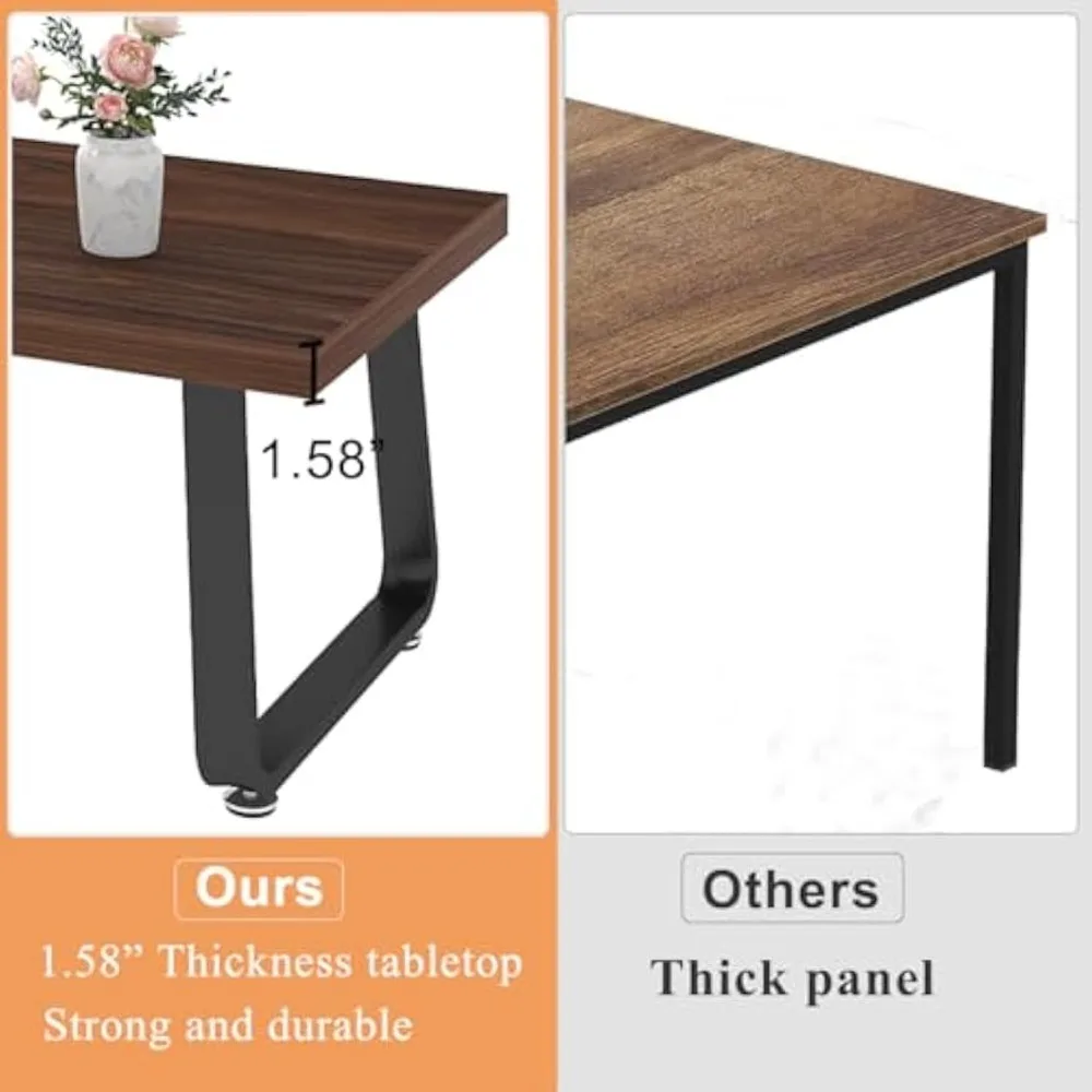 Rustic Walnut Modern Coffee Table, Rectangular Industrial Style Living Room Furniture, Simple Farmhouse Wood Centerpiece