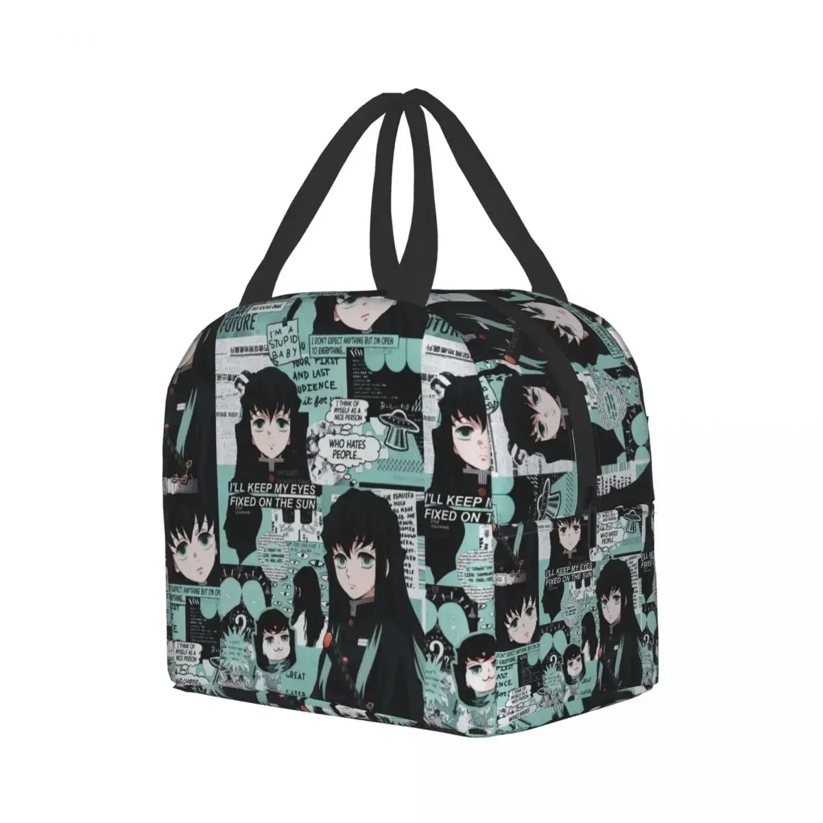 Cute Anime Muichiro Tokito Insulated Lunch Bag for Women Kimetsu No Yaiba Cooler Thermal Bento Box School Food Storage Bag