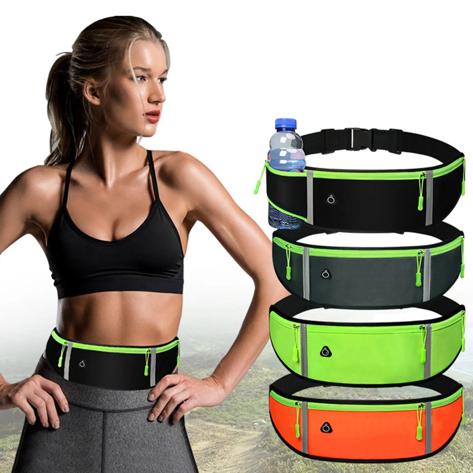 Outdoor Sports Waist Bag for Phones with Reflective Strips Soft Touch Polyester Fanny Pack for Men Women Running Hiking