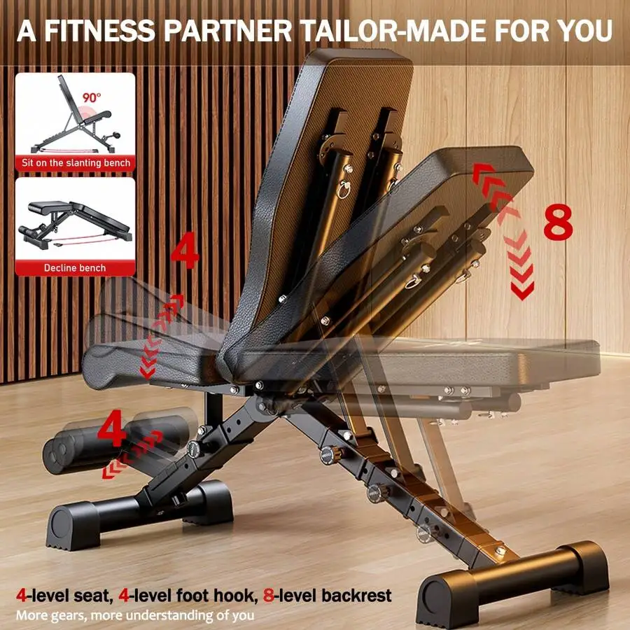 Weight Bench Home Gym Equipment ,Basic Weight Bench For Home Gym, Adjustable Workout Bench With 8 Backrests, 1000LBS Weight Capacity For Bench Exercise, Foldable Workout Weight Bench Press For Full Body Strength Training,Maximum Weight 1000 Lbs