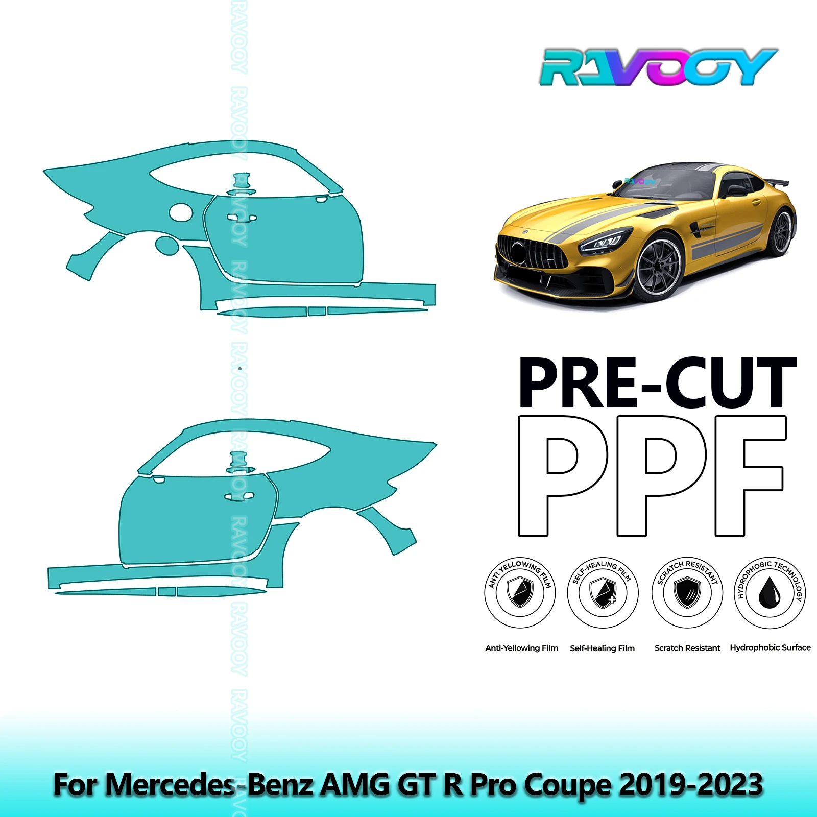 

For Mercedes-Benz AMG GT R Pro Coupe 2019-2023 8.5mil Pre-Cut PPF Door & A/B Pillar Kit TPU Paint Protection Film Set