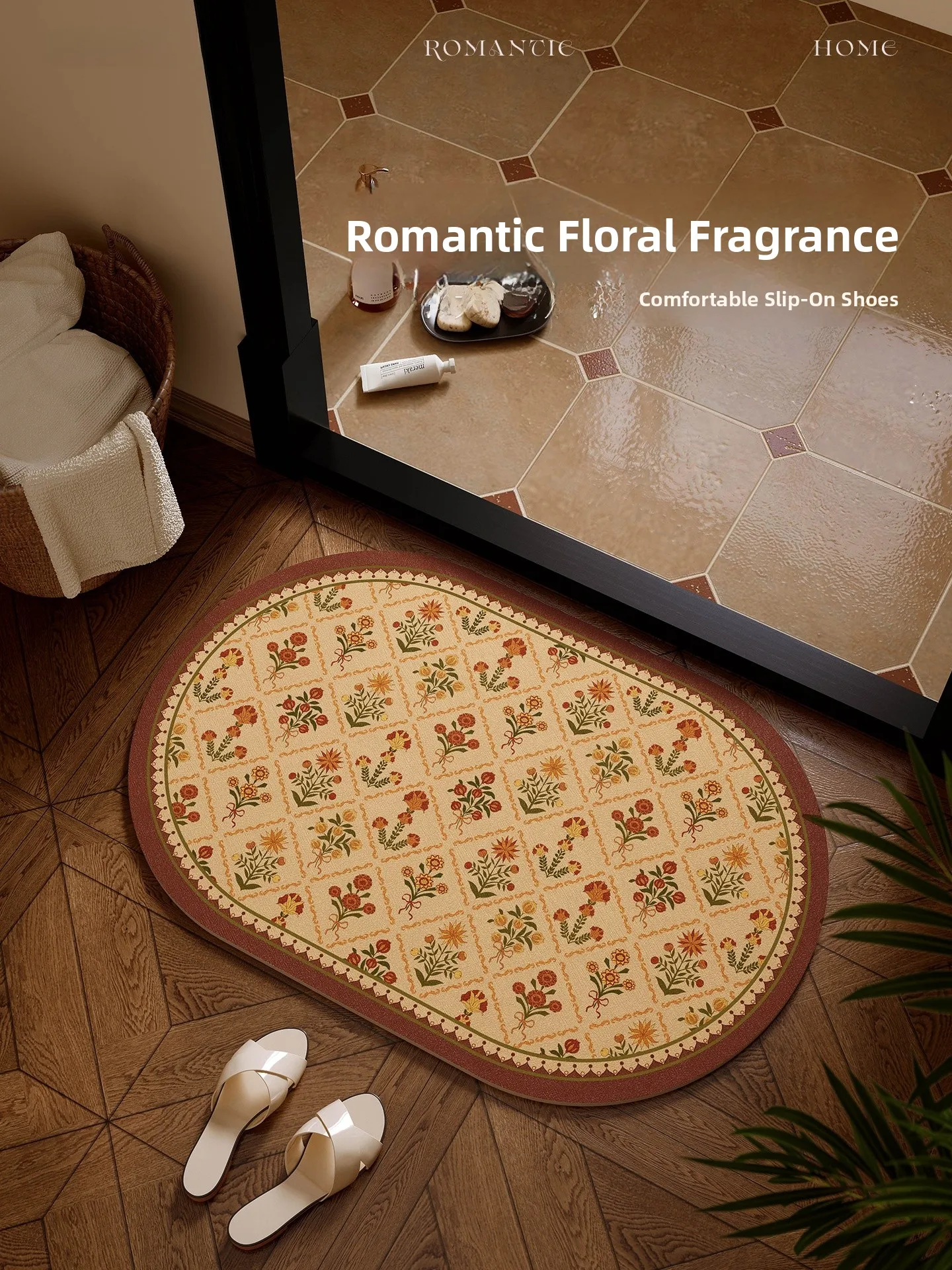 

Orta American Country Sle Batoom Absorbent Mat Vintage Batoom Entrance Anti-Slip Foot Mat Dry Wet Separation