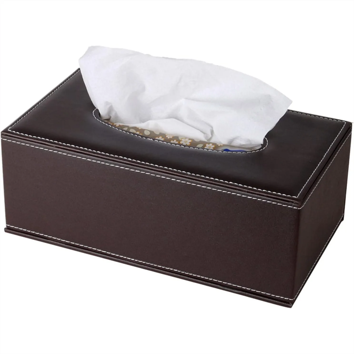 

PU Leather Tissue Box Holder with Magnetic Bottom, Rectangular Napkin Dispenser for Home Office Car, Black