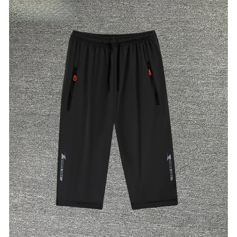 

Ice Silk Men's Casual Pants Seven-Foot Loose Fit Summer Thin Elastic Sport orts Qui Dry Straight Leg Polyester Fiber