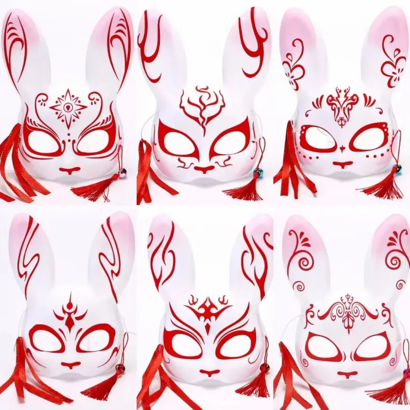 Bunny Rabbit Mask Japanese Style Half Face Masks Foxes Bunny Cosplay Props Masquerade Halloween Party Anime Mask for Women Men