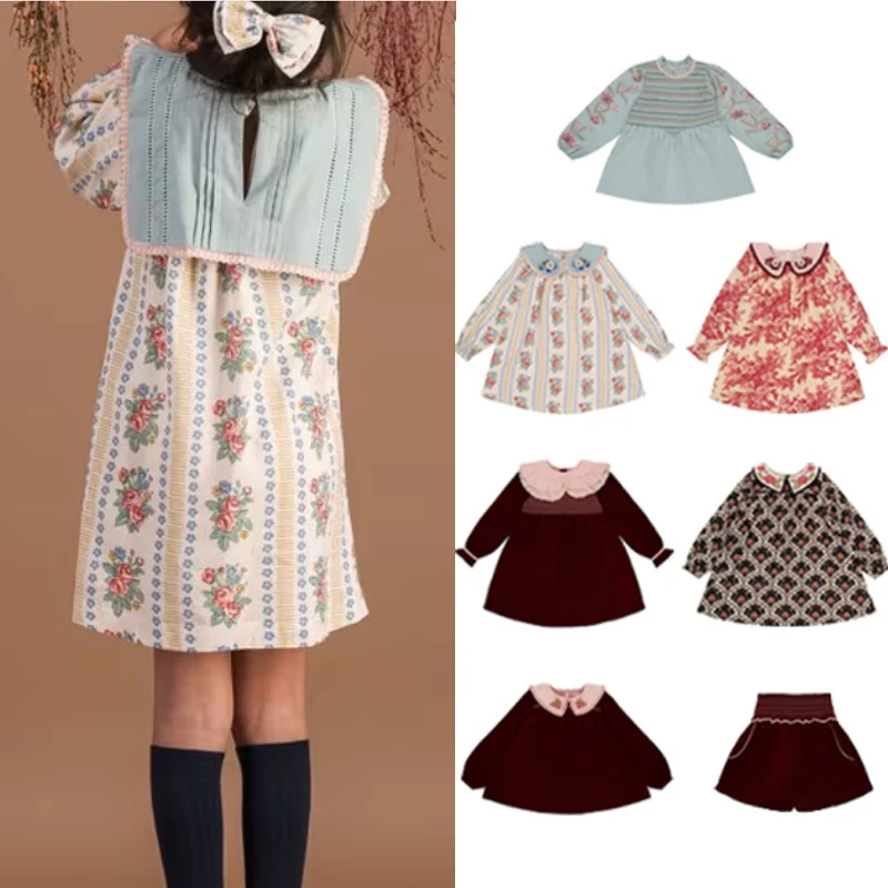 

kids dress BA aw25 girls cute flower embroidery long sleeve princess dresses