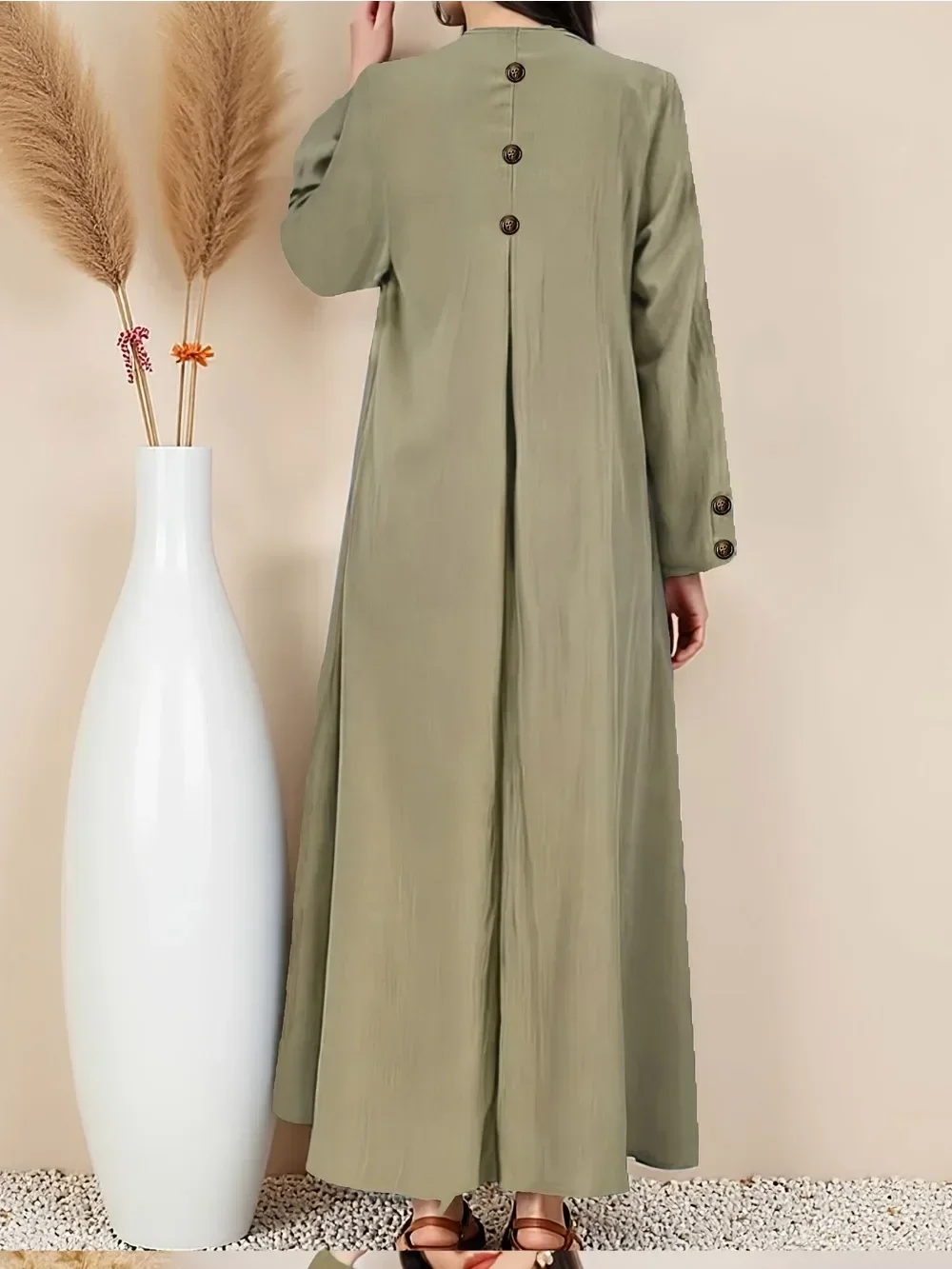 Eid Abito da donna Bottone autunnale Abaya Dubai Abiti musulmani Largos Abiti lunghi modesti Abito arabo Party Caftano Jalabiya Ramadan