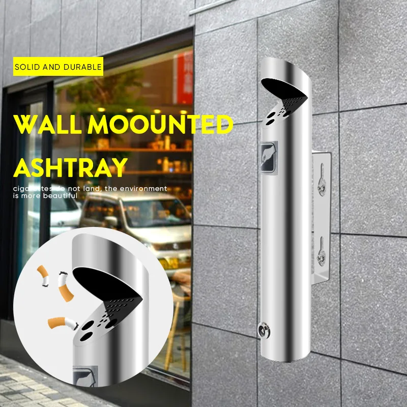 Cenicero montado en la pared Columna de Cenicero de acero inoxidable 304 con cerradura Cubo creativo para cigarros de hotel