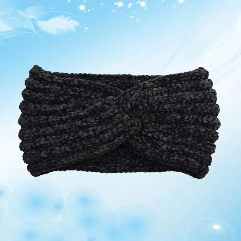 

Winter Knitted Headband Black for Women Warm Wearable Headband Cross Style Sports Hair Wrap Fashionable Ear Cover