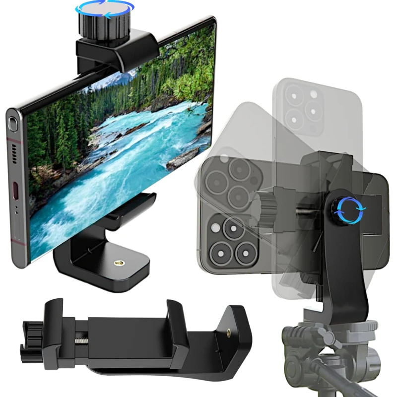 

Rotable Mobile Phone Clip Supports Horizontal Vertical Shooting Mount Universal 1/4" Screw Multi-directional Selfie Video Live