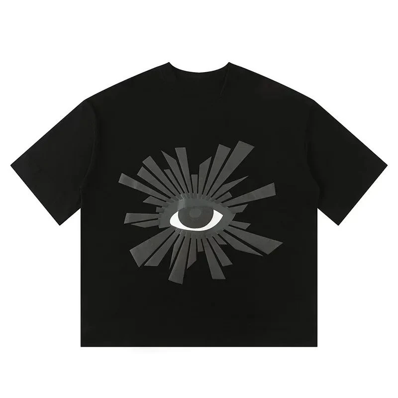 2026 new Black loose round-neck eye chest pattern Tee suitable for both men women a casual short-sleeved shirt for the street