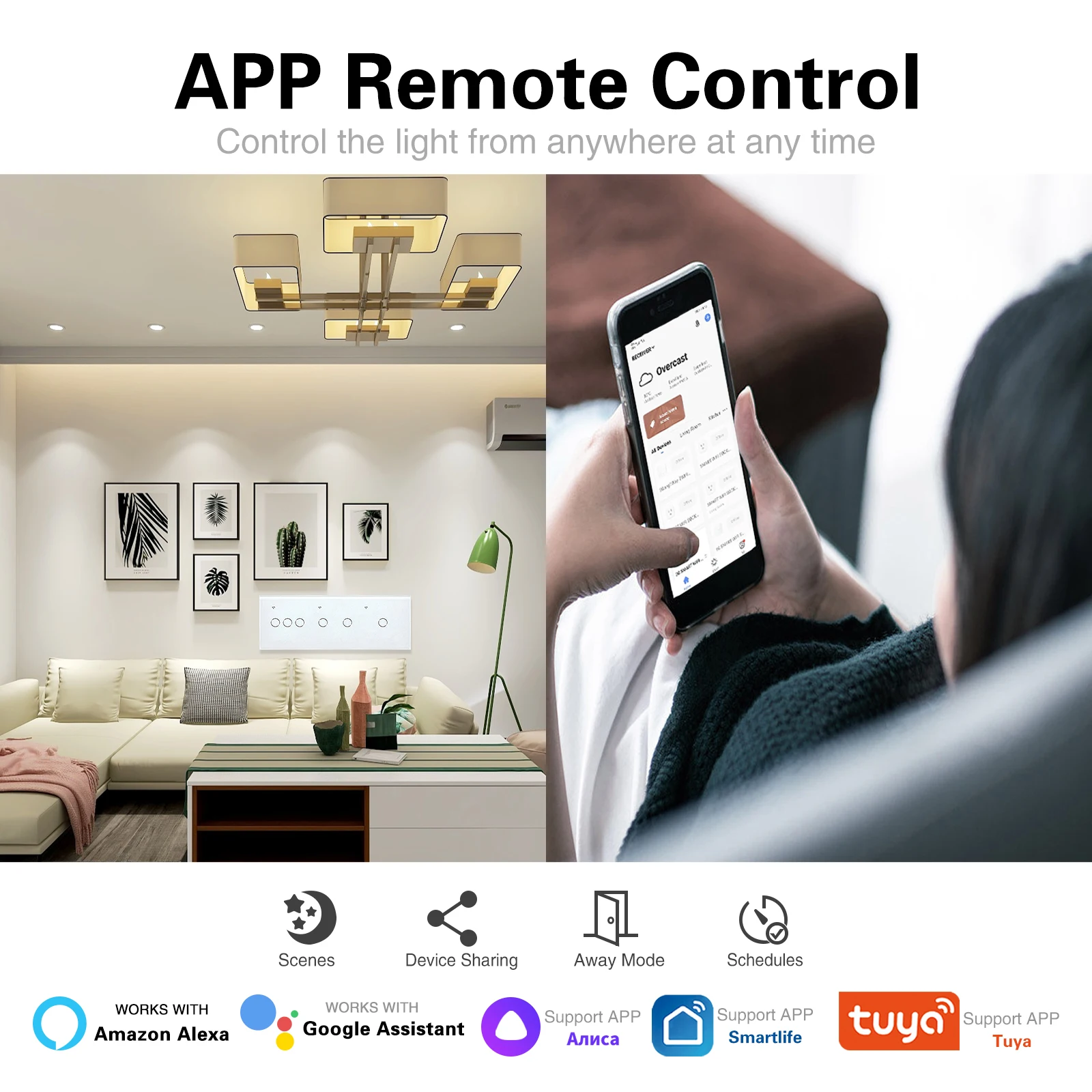 EU 228*86mm Tuya Wifi Smart Switch Tempered Glass Panel Work With Google Home Alexa Alice Voice App Remote Timing Need Neutral