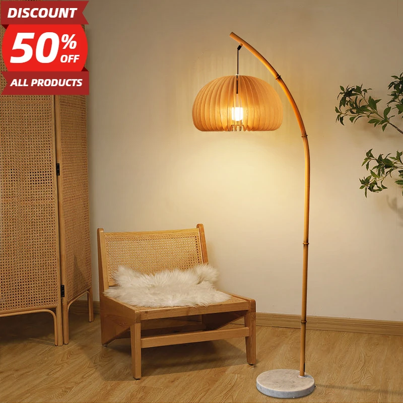 Floor Lamp,Retro Zen Style Chinese Atmosphere Lamp,bBamboo Art Living Room,Sofa,Study Room,Bedside Table Lamp,Homestay