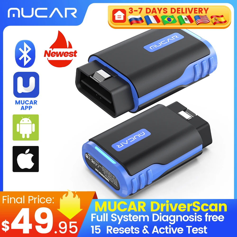 

MUCAR DriverScan OBD2 Diagnostic Scanner Bi-directional scan Tool FullSystem Diagnois Actuation Test 15 Reset Service Universal