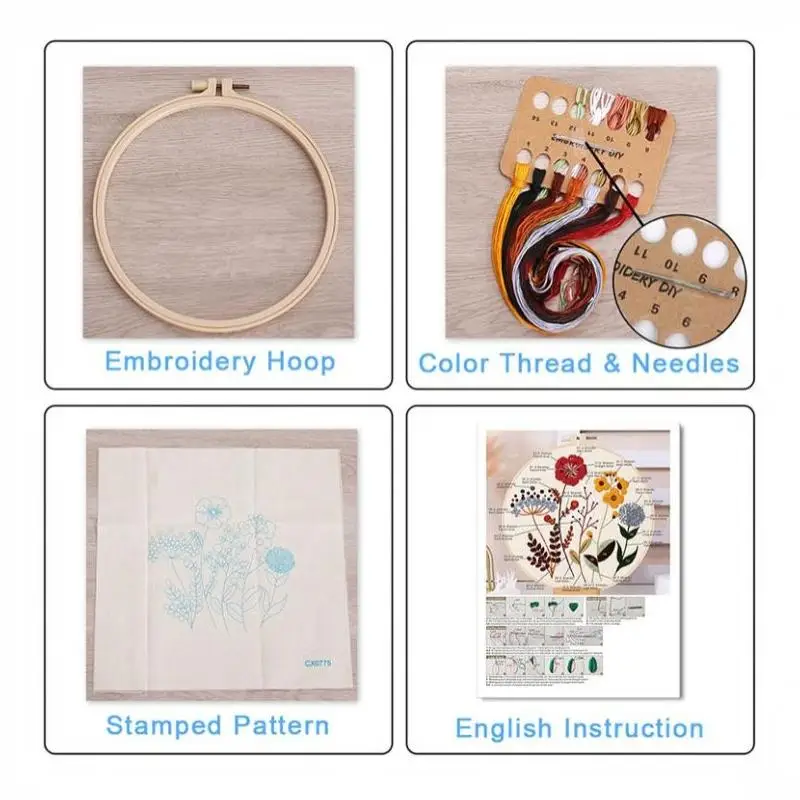 Kürbis-Skelett-Stickset mit englischer Anleitung, Faden, bedrucktem Stoff mit Muster, Set für DIY-Geschenk – Detail 6