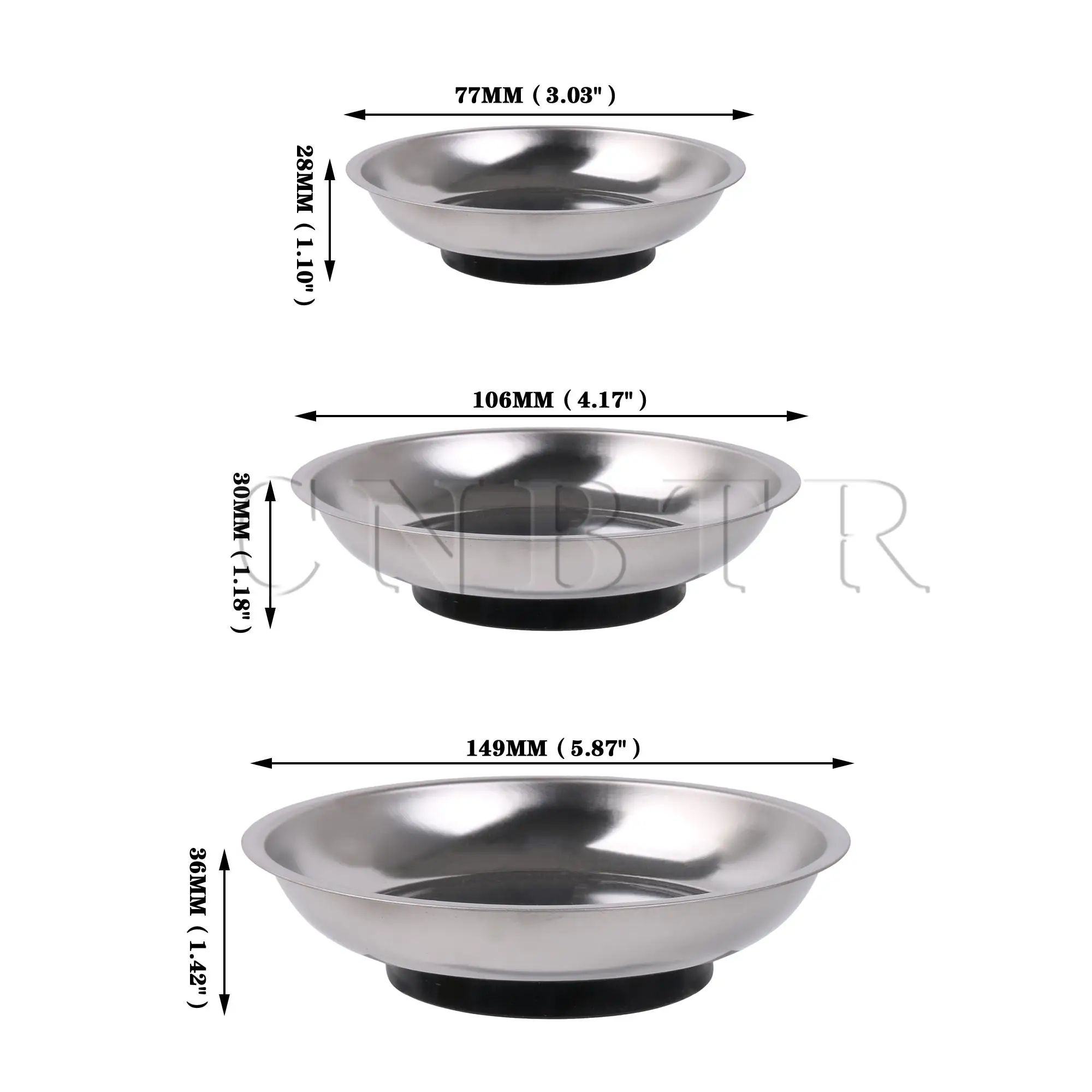 CNBTR 3 Piece Round Magnetic Parts Tray for Socket Screw & Nuts 3 inch 4 inch 6 inch