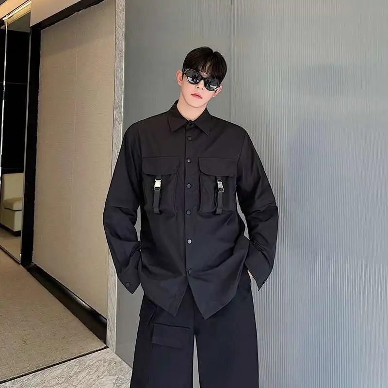 WTHT Trendy 2025 Summer Men's Deconstruction Pockets Design Shirts Fashion Casual Solid Color Long Sleeves Tops Male 2A0536