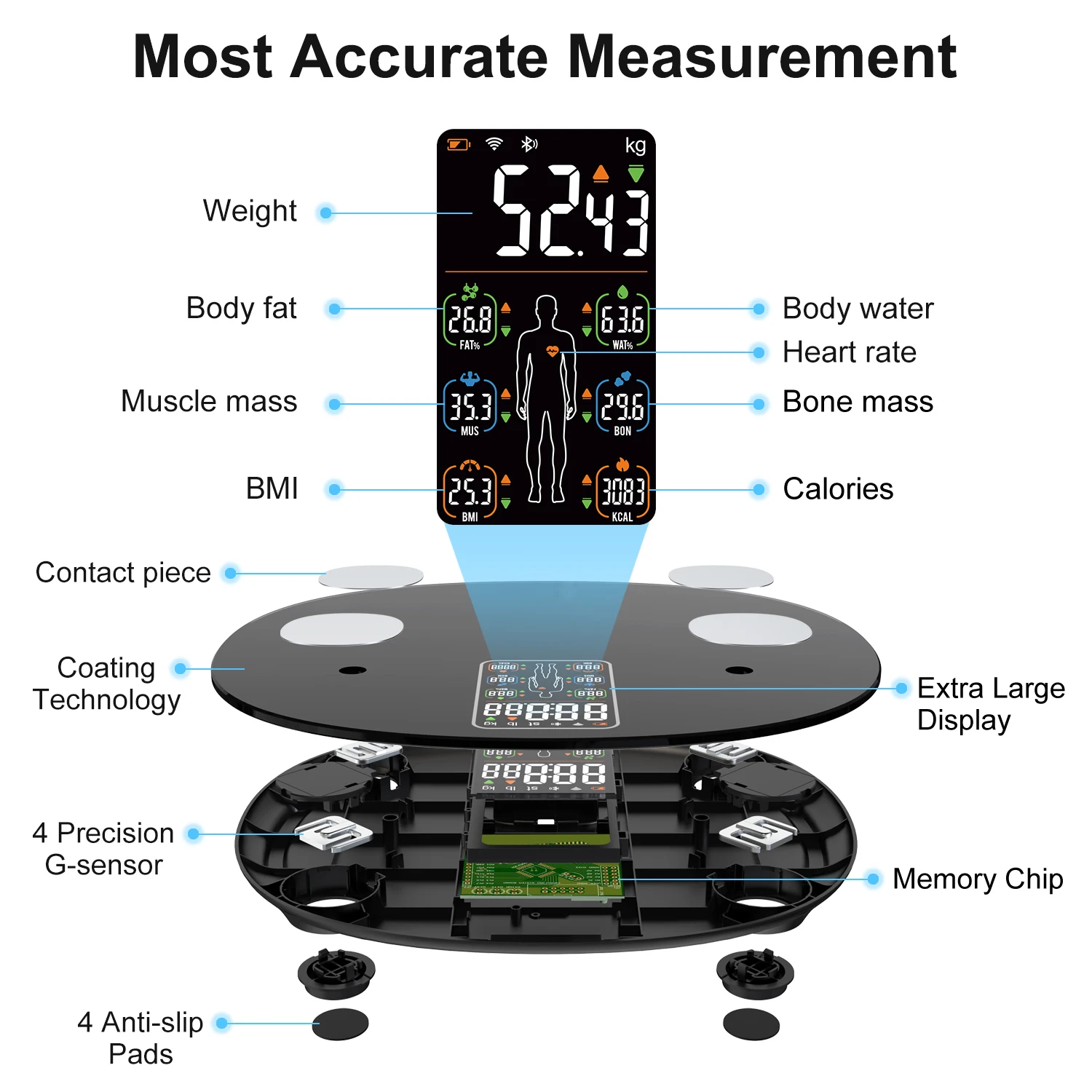 INSMART Bilancia digitale Bilancia corpo persona Bilancia bioimedenza Inteligente Bilancia professionale per grasso corporeo intelligente da 180 kg