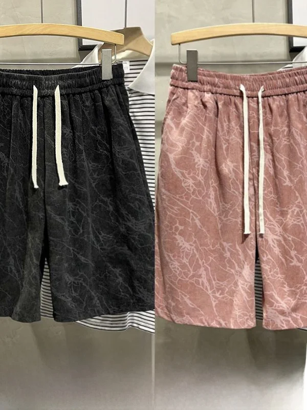 

Retro American High Street Pink ort Pants Men's Trendy Brand Summer Thin Sport Four Five Parts Casual Dyed Middle Pants