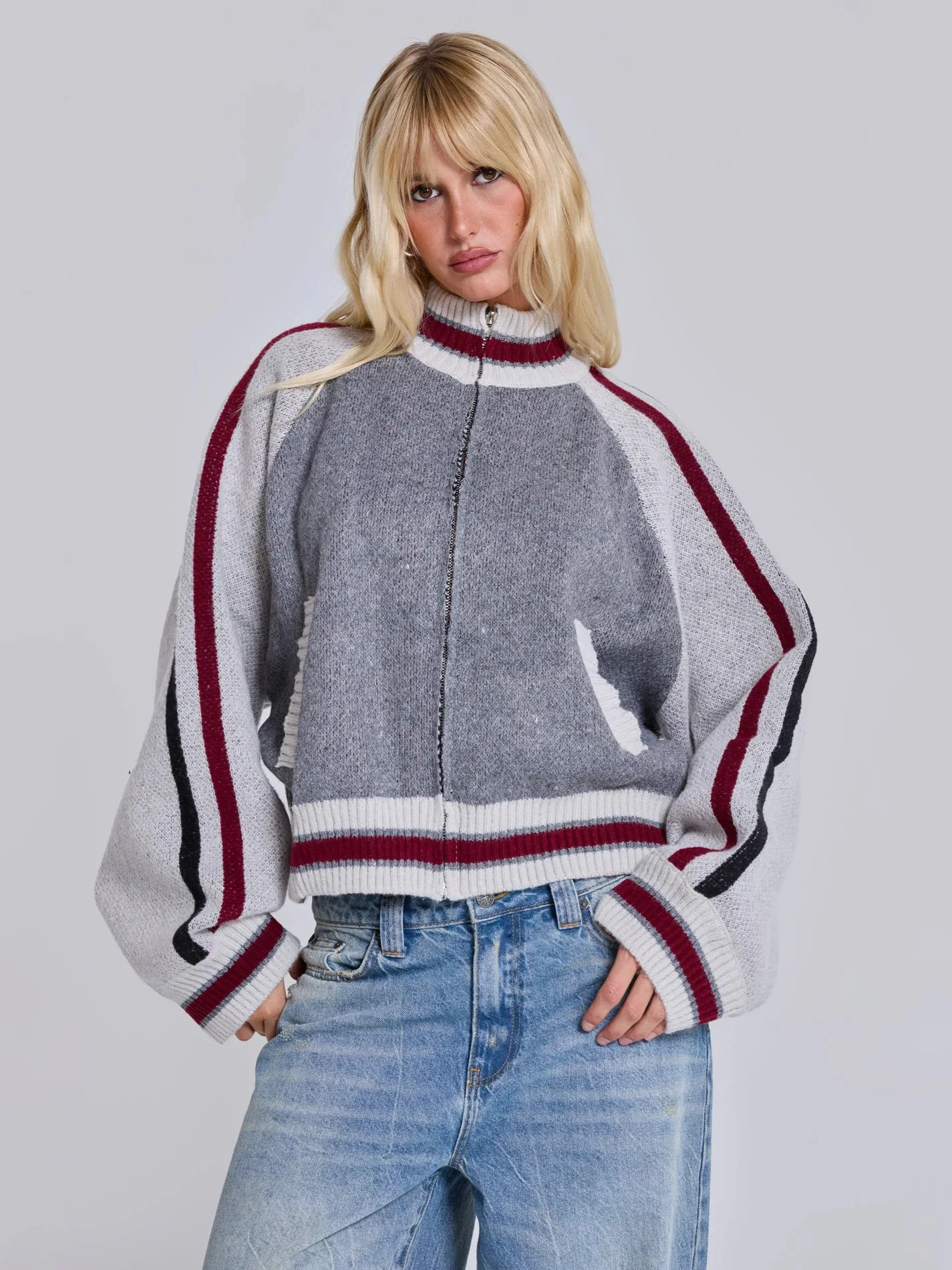 Herbst und Winter neue trendige Straßenmädchen amerikanische Retro-Buchstabe Pentagramm lose Strickpullover Strickjacke