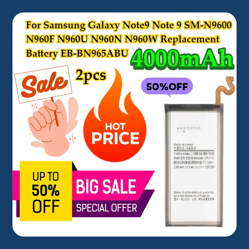 

Для Samsung Galaxy Note 9 Note 9 SM-N9600 N960F N960U N960N N960W 4000 мАч Сменный аккумулятор EB-BN965ABU 2 шт.