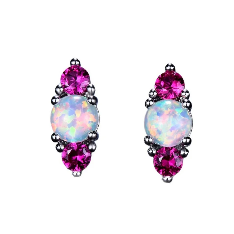 European and American Rose Red Zircon Australian Treasure Earrings for Women, Australian Treasure Round Jewelry Accessories