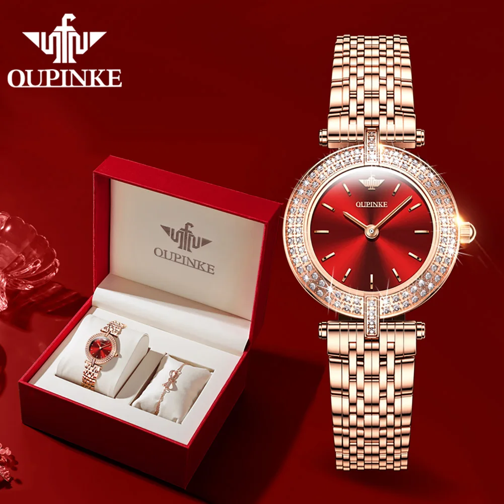 OUPINKE Imported Swiss Quartz Movement Watch for Women Full Diamond Waterproof Ladies Watch