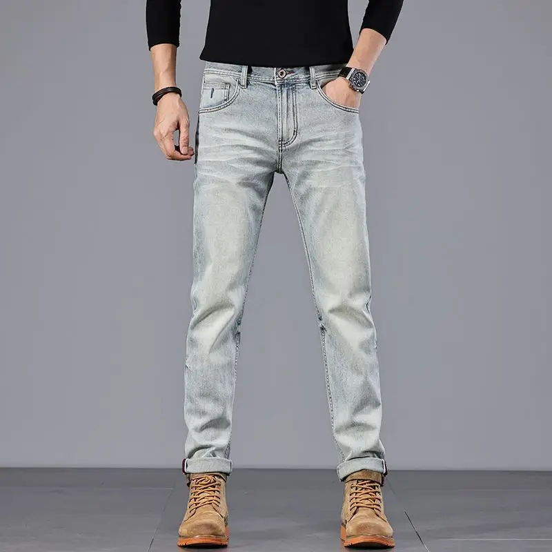 

American Light Blue Jeans for Spring and Summer 2025 Casual Comfortable and Versatile Small Straight Leg Pants mens jeans