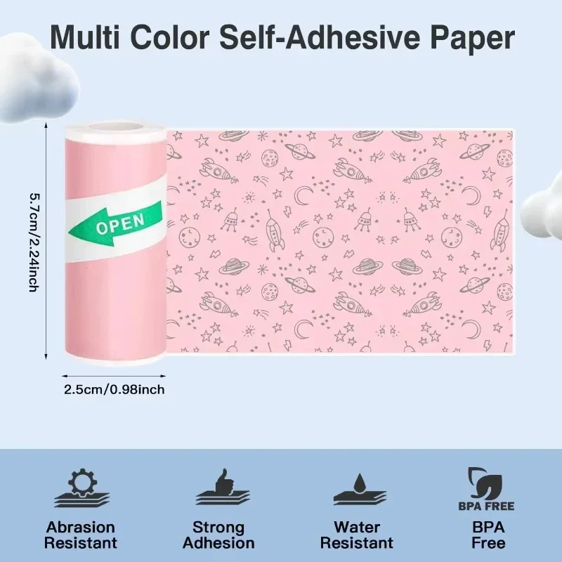 Mini Printer Paper Thermal Sticker Printer Paper Photo Print Labels Kids Camera Paper for Various 57mm Inkless Sticker Printers