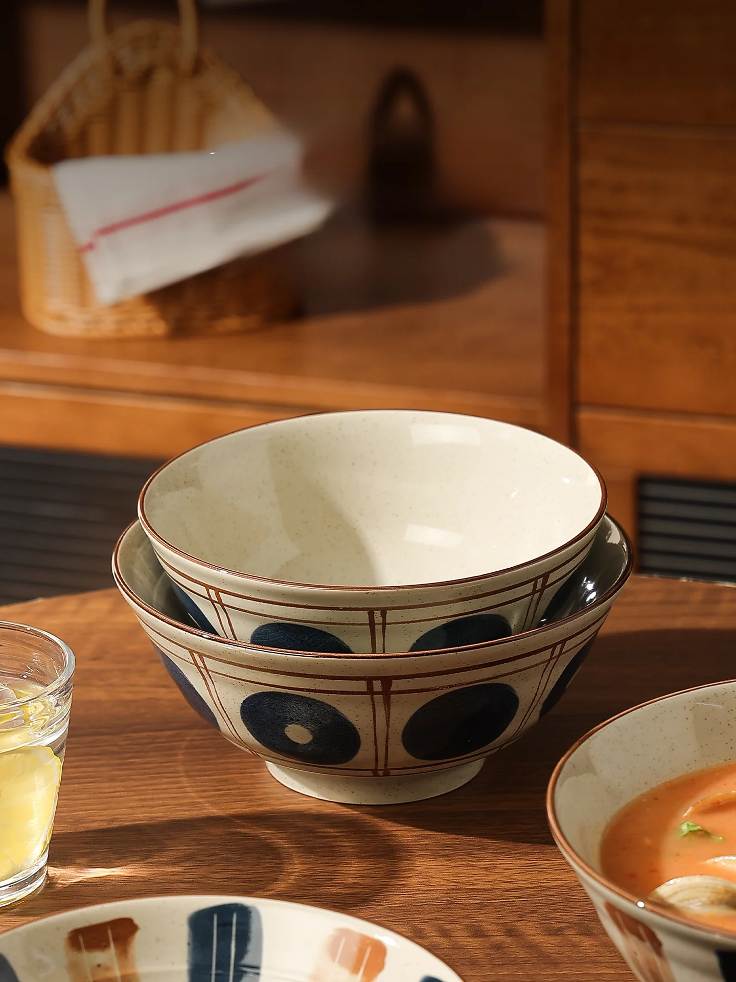 Tazón Retro Japonés de Cerámica de Gran Capacidad para Sopa de Fideos, Tazón para Arroz, Tazón para Fideos Instantáneos, Tazón Tipo Paraguas para Uso Doméstico