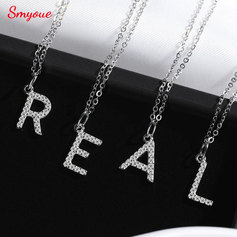 

Smyoue 26 Letter Pendant All Moissanite Necklace for Women Small Size Jewelry Name Chain 100% Real S925 Sterling Silver Jewelry