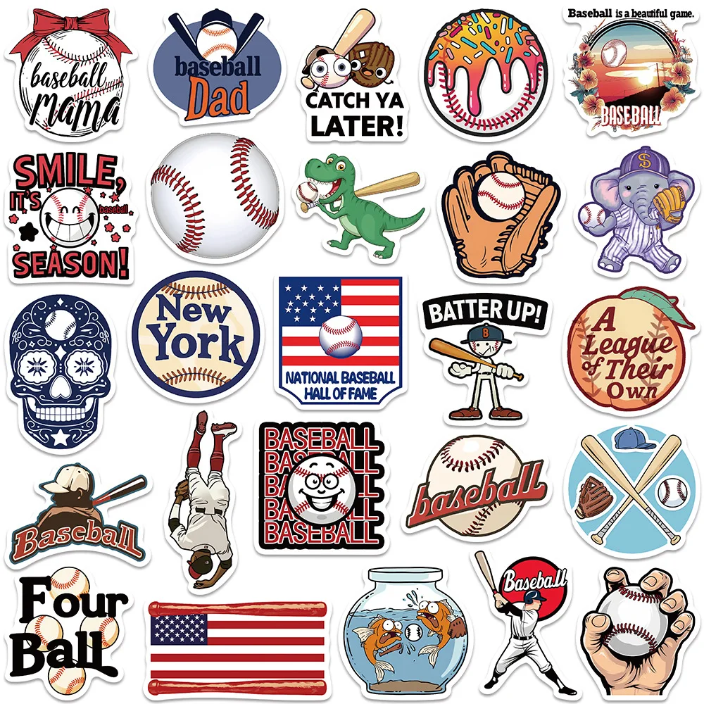 50 Stück Baseball-Sport-Aufkleber, Cartoon-Spaß-Graffiti, Wasserfeste Aufkleber für Kinder, DIY-Spielzeug für Roller, Wasserflaschen, Federmäppchen, Handyhüllen