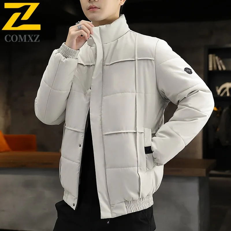 

​Men Down Cotton Jacket Winter Waterproof Windproof Thickened Korean Style Solid Color Autumn Winter​ Warm Outdoor sports Coat