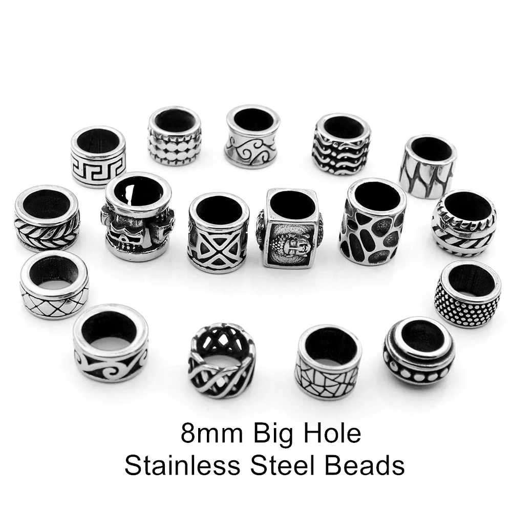 4pcs Paracord Knife Lanyard Beads Charm 8mm Big Hole Stainless Steel Spacer Tube Charms For Diy Leather Bracelet Jewelry Making