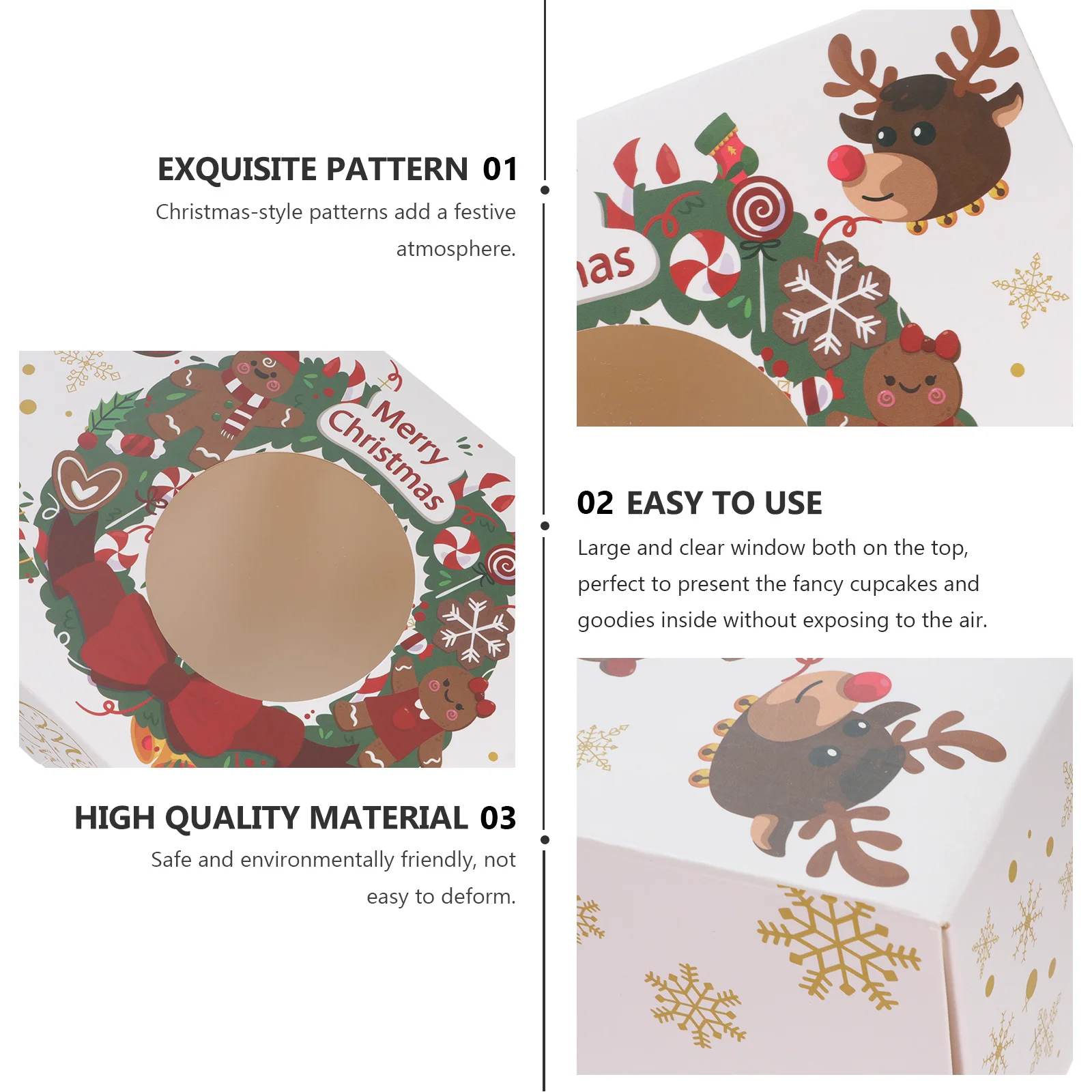 

12Pcs Christmas Cupcake Box Food Grade Sturdy Paper Bakery Packaging Box with Clear Window Party Wedding Birthday Treat