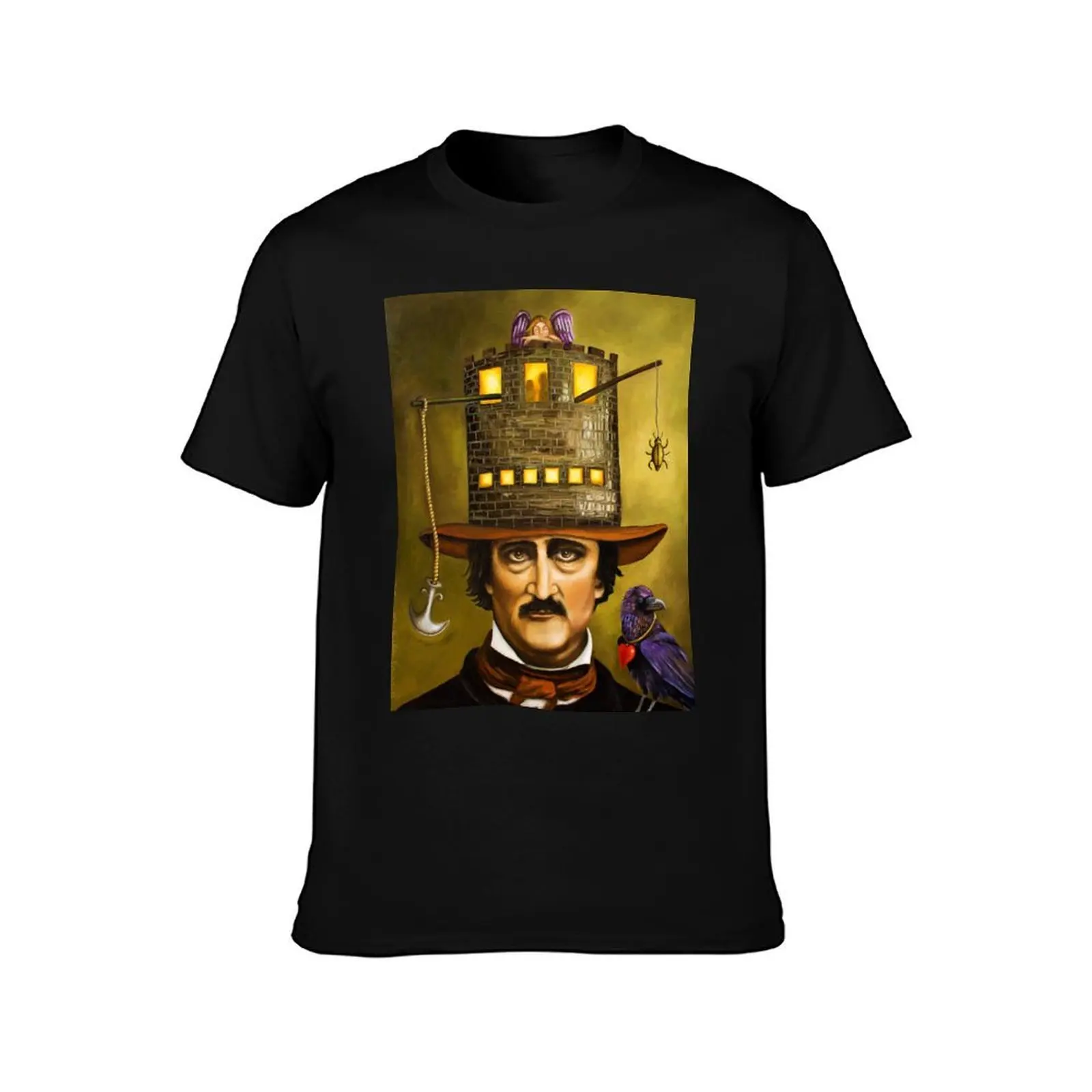 Edgar Allan Poe T-Shirt, Summer Casual Cotton Tee, Oversized Streetwear Tops, Vintage Graphic Print, Loose Fit Short Sleeve