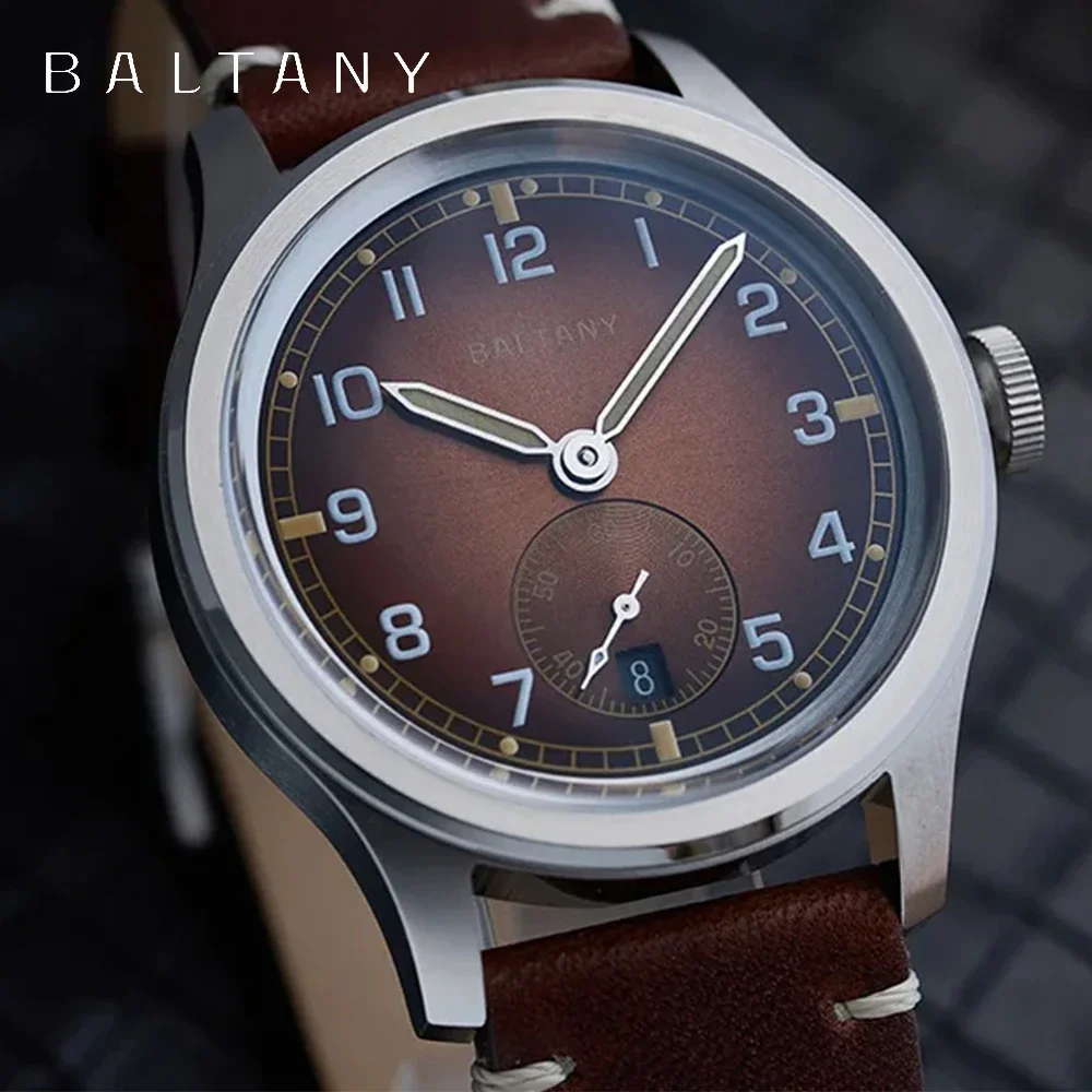 Baltany Retro WW2 Military Wristwatch S2081 Gradual BrownDial ST1731 Stainless Steel Brushed Sapphire Luminous reloj hombre