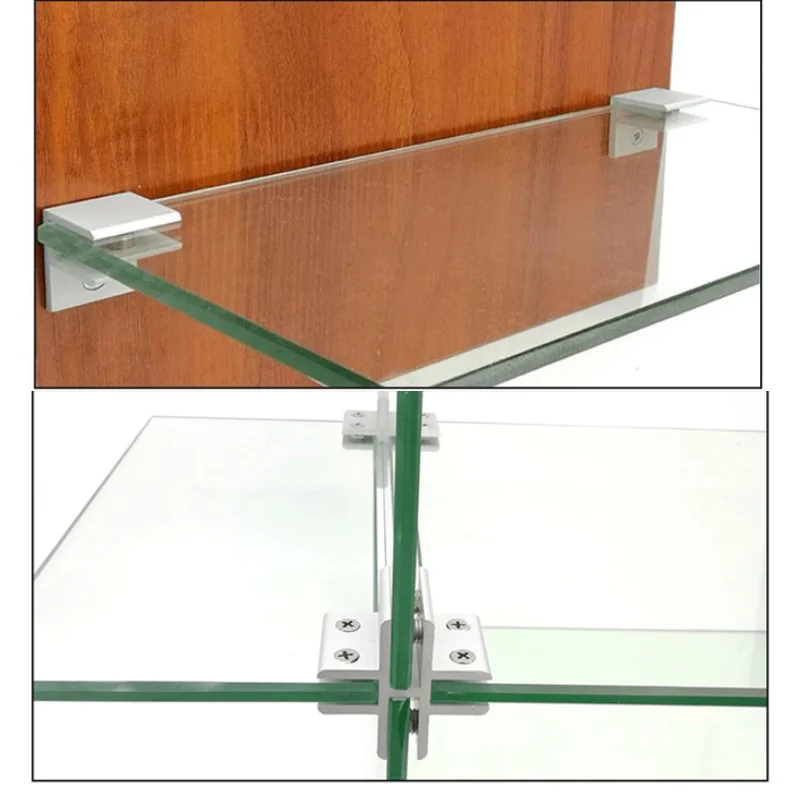 2pcs L T Type Right Angle Fixed Glass Clamp Mirror Clip Shelf Holder Showcase Combination Connecting for 6-12mm Glass Fitting