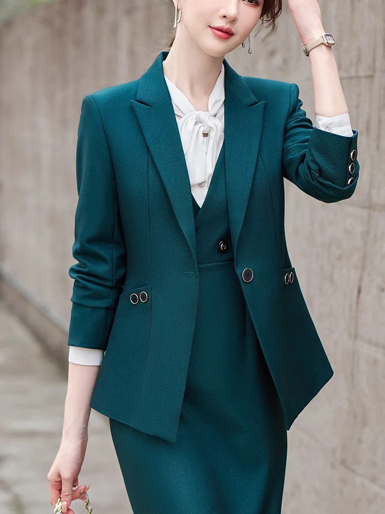 Blue Black Green Purple Ladies Blazer Women Female Single Button Full Sleeve Business Work Wear Formal Jacket For Autumn Winter
