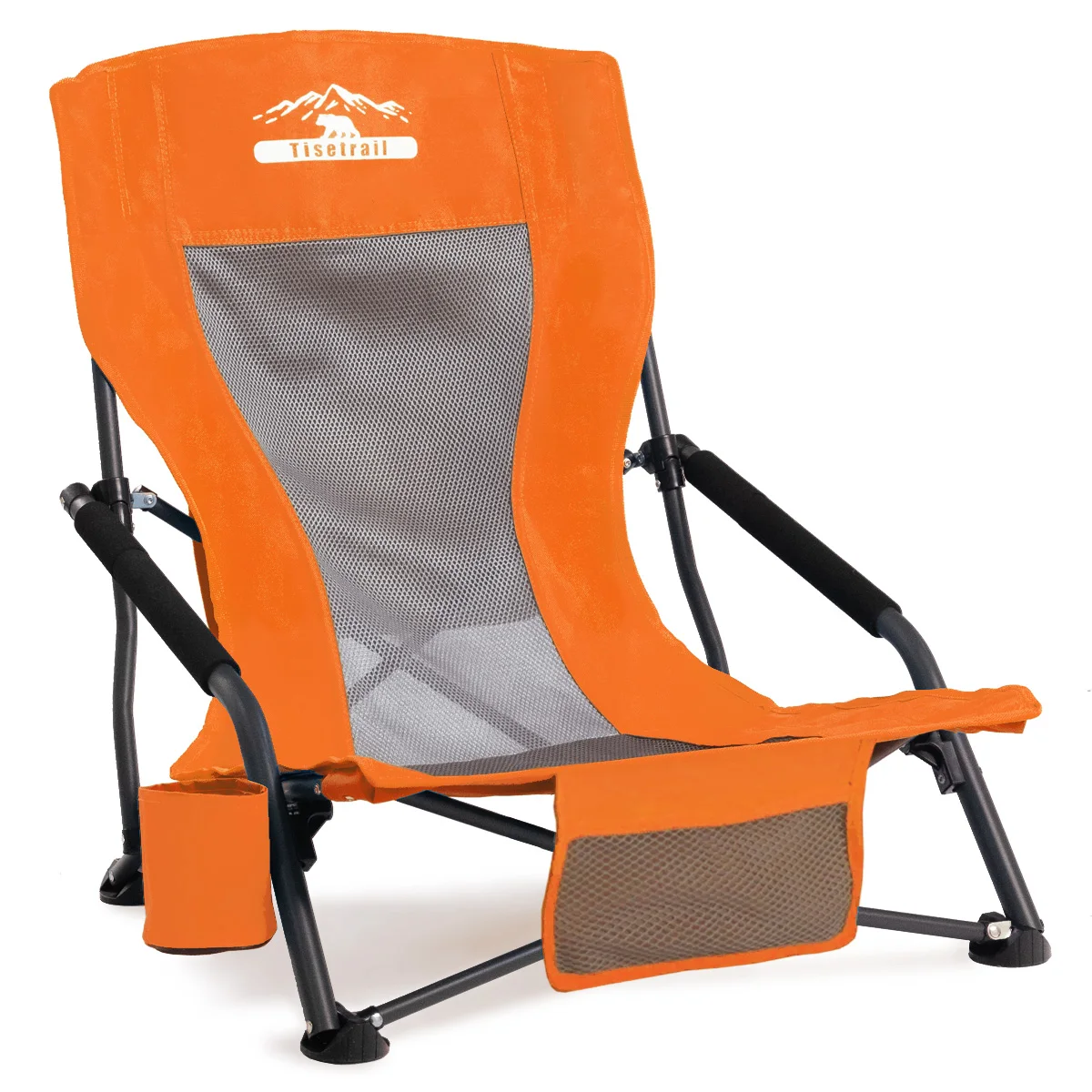 Tisetrail Portable Beach Chair for Adults Low Back Sling Chair with Cup Holder Folding Mesh Sand Chair Lightweight Chair Orange