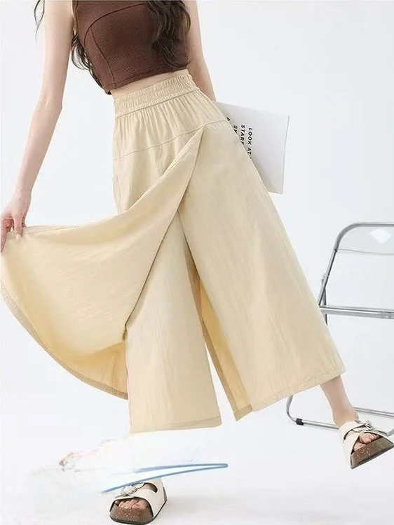 Women's Summer Thin Breathable Seven-Foot Pants Draping Wide Leg Casual Commute Style High Waist Korean Version Seven-Foot Pants