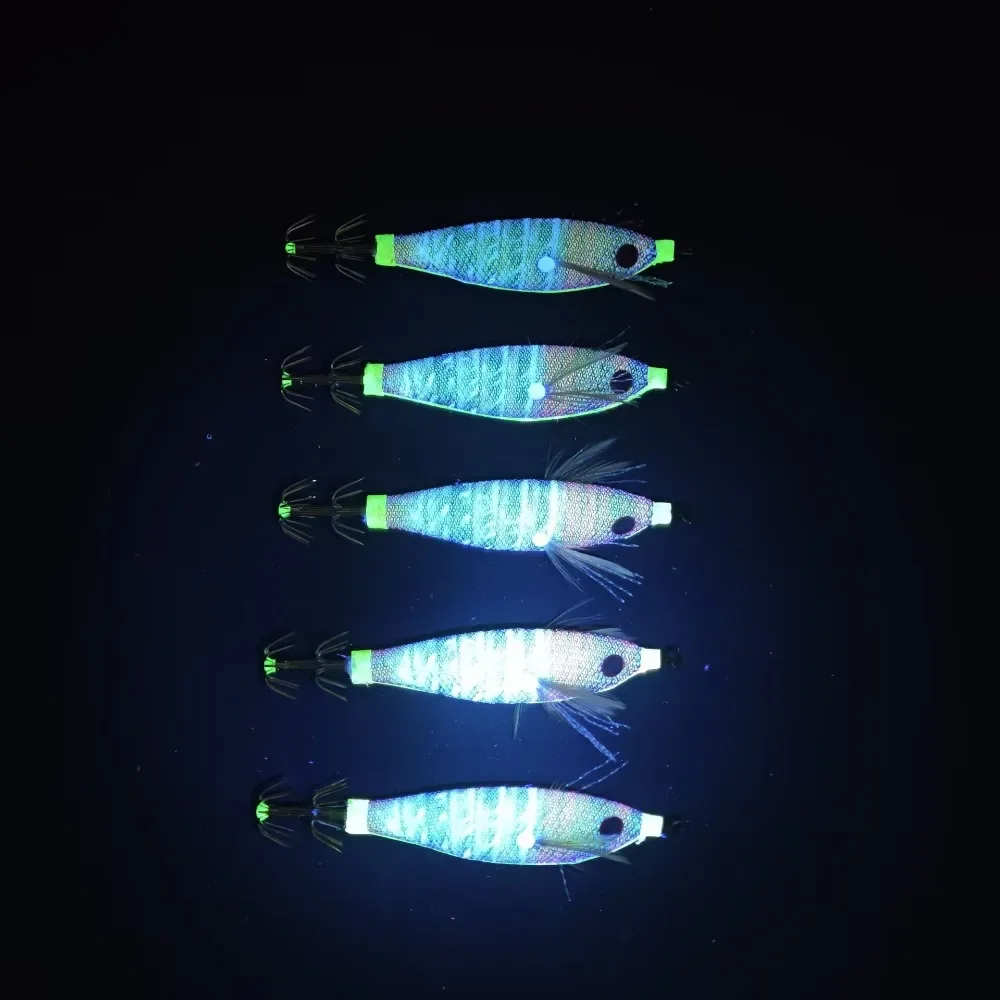 Multi-color Glow Squid Jig 5.8G/8CM Horizontal Egi Wood Shrimp Bait Artificial Lure for Squid Octopus Fishing Jukkumi gallery 3